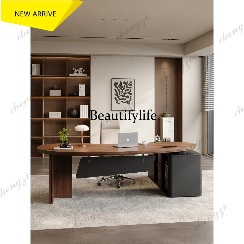 L181 Solid wood boss's desk is simple and modern and the executive manager's office table and chairs are integrated with a tea t