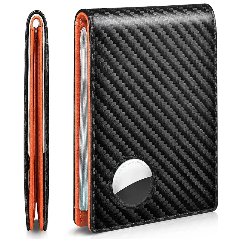 Rfid Airtag Wallets Carbon Fiber Leather Men Purse Credit Card Holder for Air Tag Purse Black Luxury Minimalist Wallet for Men