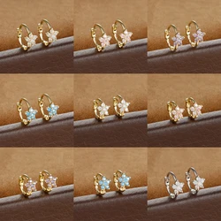 2PCS Stainless Steel 6MM 8MM Colorful Zircon Small Hoop Earring Tiny Flower 18K Gold Plated Huggie Earring Piercing Jewelry