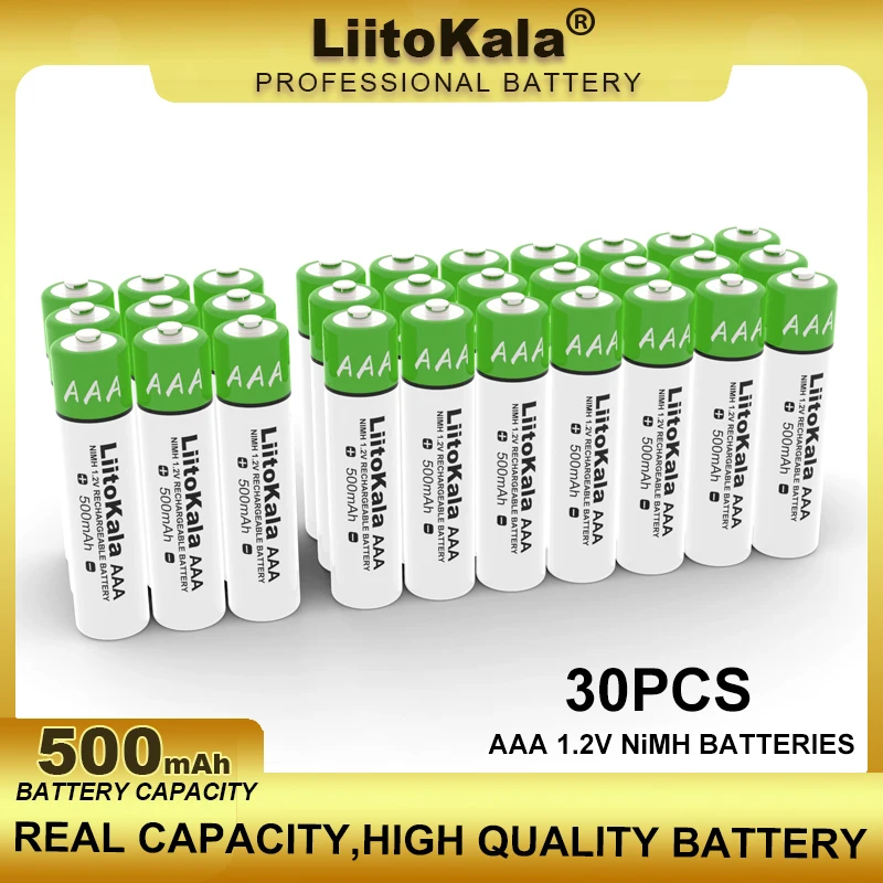 30PCS LiitoKala Original AAA NiMH 1.2V 500mAh Rechargeable Battery Suitable For Toys, Mice, Electronic Scales, Etc.