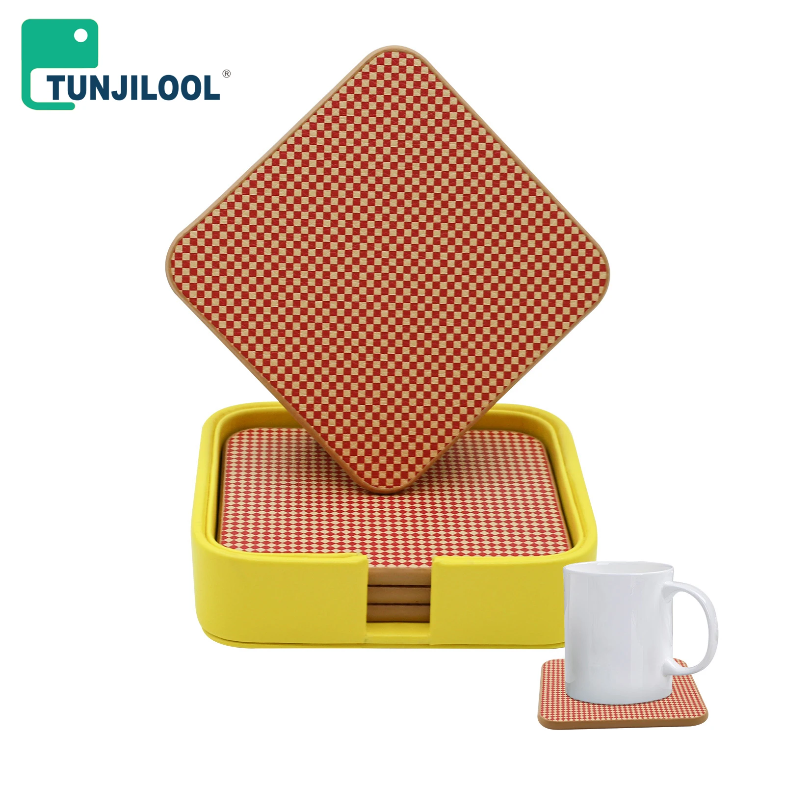 

TUNJILOOL 4Pcs/set PU Leather Coaster Heat Resistant Cup Mat Coffee Tea Hot Drink Mug Placemat Kitchen Accessories