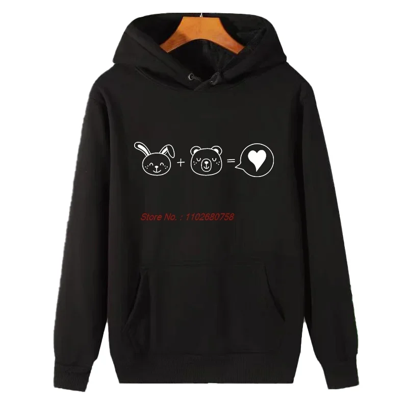 Cute Bunny Bear Love Couple Funny Graphic Hooded Sweatshirts Fleece Hoodie Thick Sweater Hoodie Men's Winter Clothes