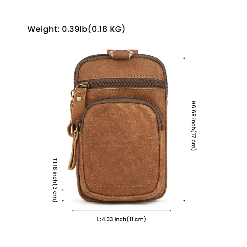 Retro casual waist bag for outdoor sports, men's bag, cowhide leather, multi-functional phone case genuine leather messeng bag