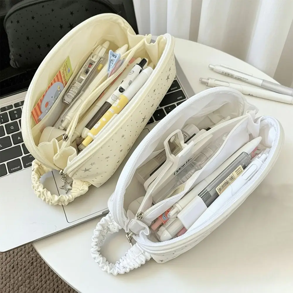 Simple Star Polka Dot Pencil Case Multi-layer Large Capacity Pen Bag Shell-Shape Stationery Bag School Supplies