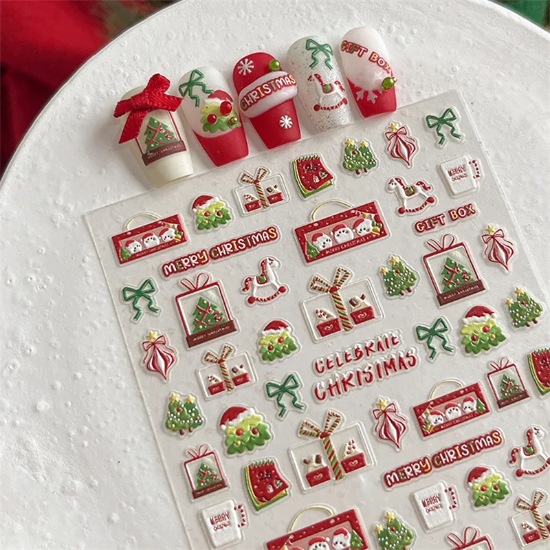 Pegatinas navideñas para uñas, varios patrones, calcomanías navideñas para decoración de uñas, calcomanías adhesivas para uñas con ciervo, muñeco de nieve, salón de manicura DIY