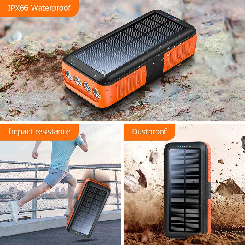 Hand Crank Solar Power Bank 61200mAh Portable Fast Charger Powerbank for iPhone 16 Samsung Huawei Xiaomi External Spare Battery