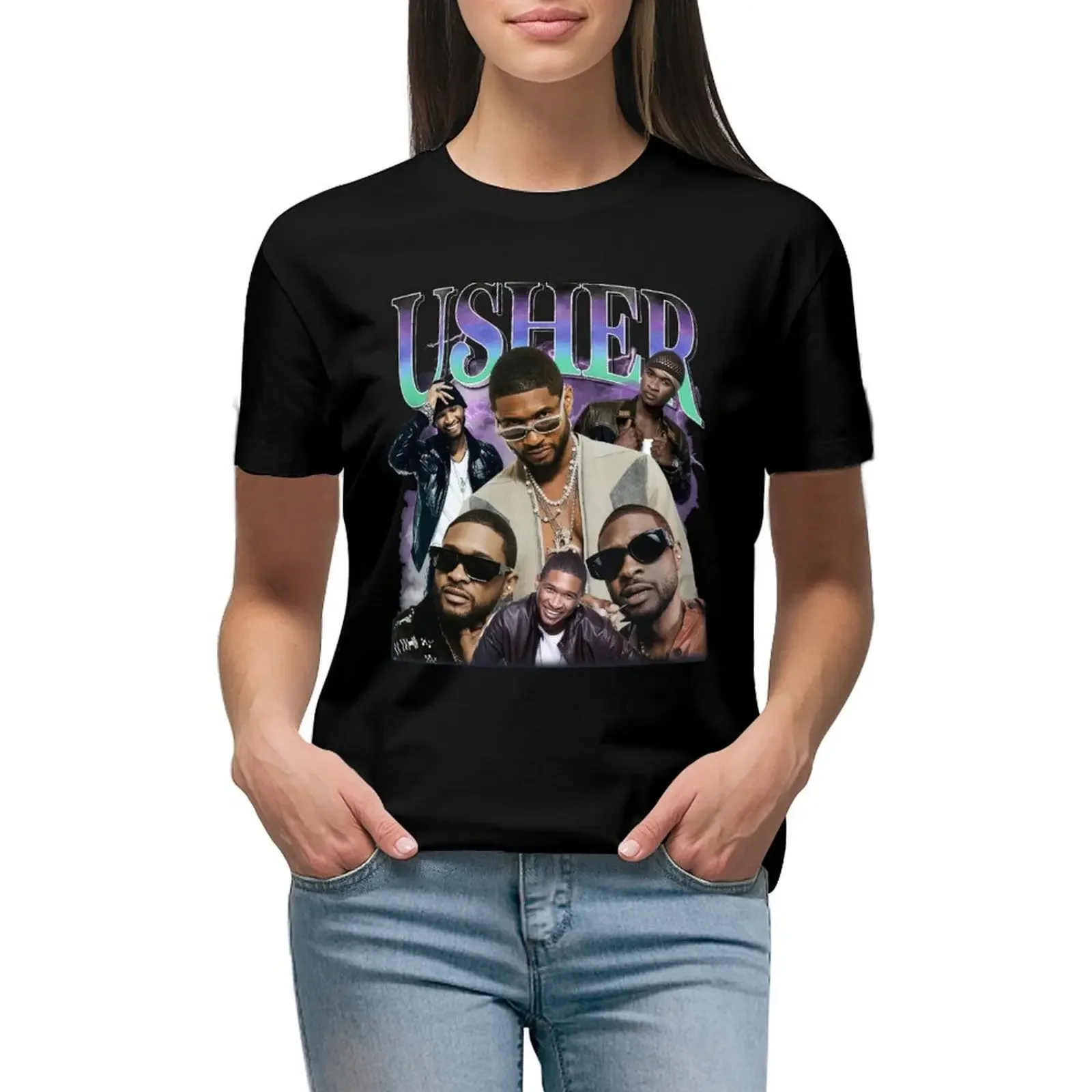 Usher Rap Retro T-Shirt blanks hippie clothes new edition rock and roll t shirts for Women