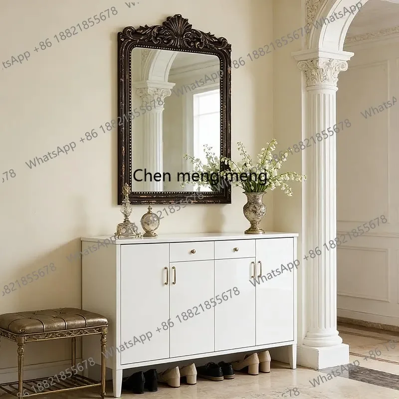 a17 French carved makeup mirror retro fireplace decorative mirror home bedroom dressing mirror bathroom wall-mounted