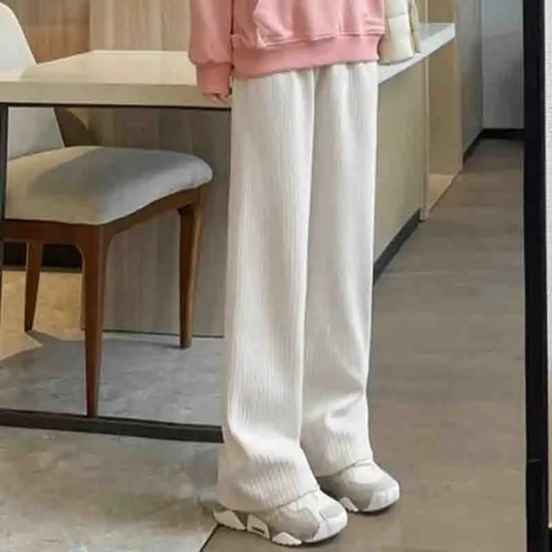 

Spring Autumn Female High Waisted Loose Fitting Chenille Wide Leg Pants Women New Sagging Sensation Straight Leg Casual Pants