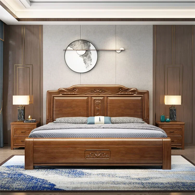 

A A Chinese Style Solid Wood Bed Schlaf Zimmer Bett 1.8m Double Bed Bedroom Furniture With Storage Bed Panel
