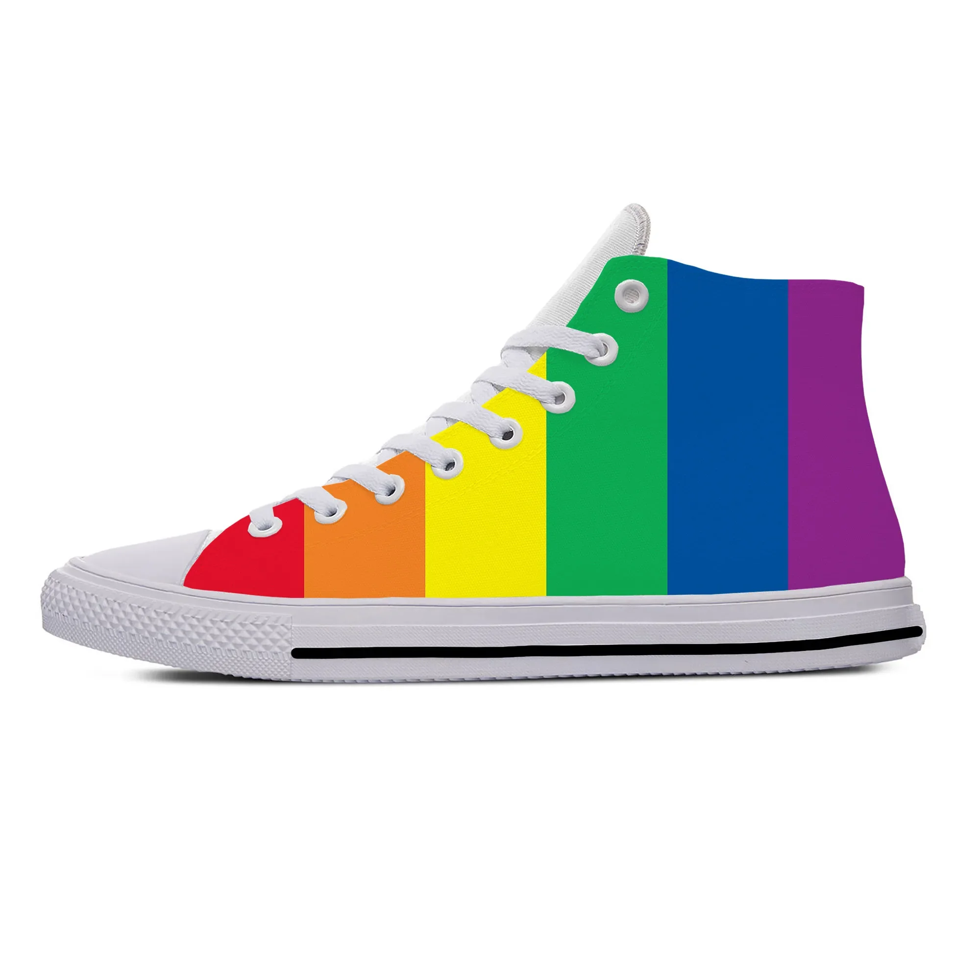 Musim panas pelangi Gay LGBT Pride Flag Lesbian lucu mode kasual sepatu kain atasan tinggi ringan bernapas pria wanita Sneakers