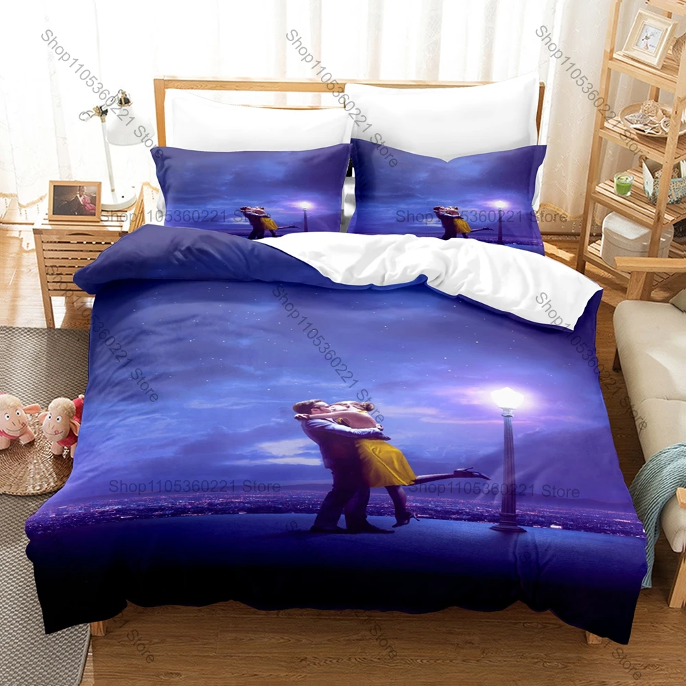 Vintage Mia & Sebastian Dancing Scene City of Stars Graphic Duvet Cover Set For La La Land Musical Fans