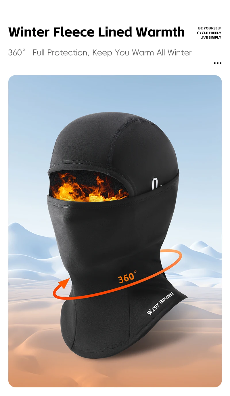 WEST BIKING Winter Warm Bicycle Balaclava Hat Full Face Windproof Bike Mask Caps Climbing Skiing Cycling Fleecr Cold-proof Hat