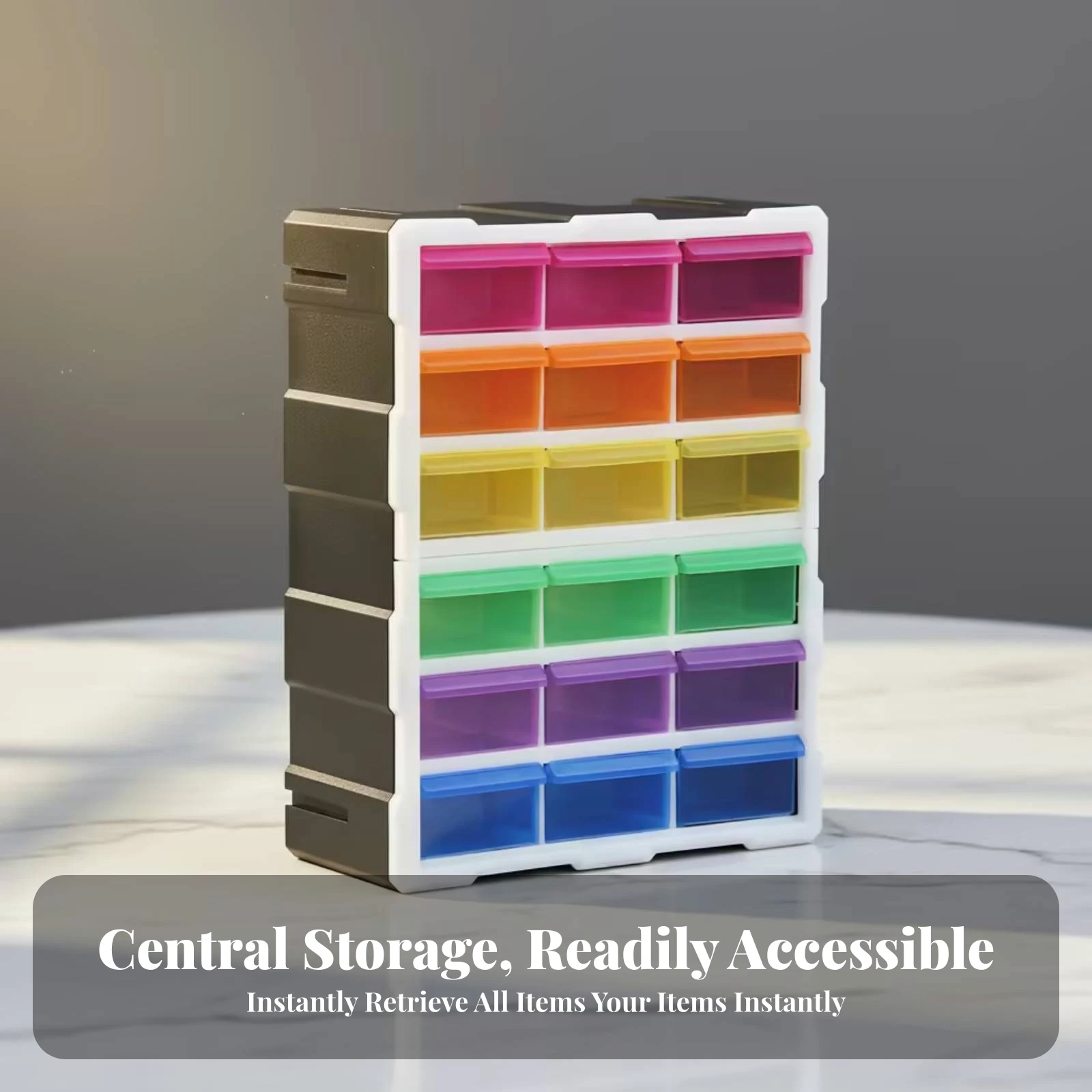 Small Parts Organizer Compact Clear Plastic Drawer Organizer Black Frame 18-Drawer Cabinet view 3
