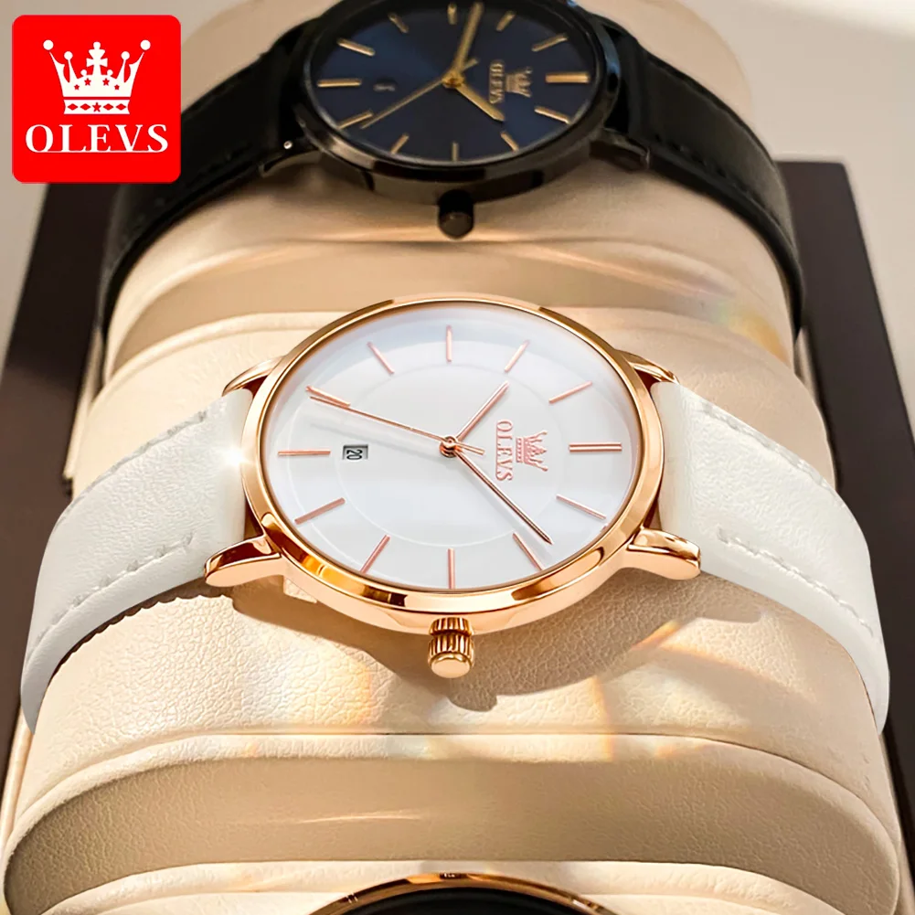 OLEVS 5869 Leather Strap Woman Watch Ultra Thin Waterproof Original Quartz Watch for Women Simplicity Elegant Ladies Wrist Watch