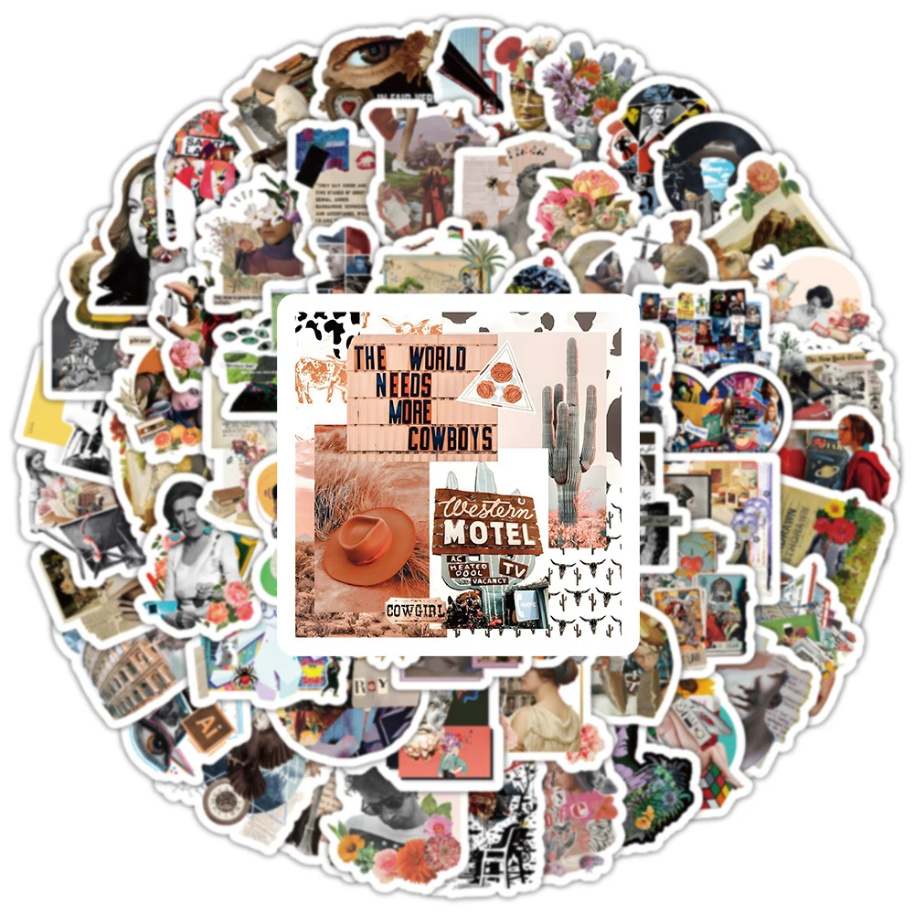 

10/30/50/100pcs Retro Pop Collage Art Graffiti Stickers INS Style Aesthetic Sticker DIY Phone Skateboard Suitcase Guitar Decals