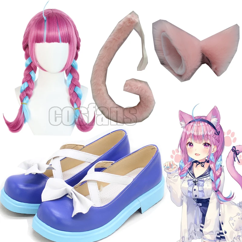 

Anime VTuber Hololive Minato Aqua Cosplay Ears Headdress Tail Wigs Costume Lolita Cute Bowknot Pleated Skirt Sailor Suit Wigs