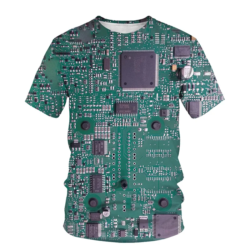 Funny Circuit Board Electronic Chip Graphic T Shirts for Men Clothing Tee Shirts 3D Motherboard CPU Print Short Sleeved T-shirt