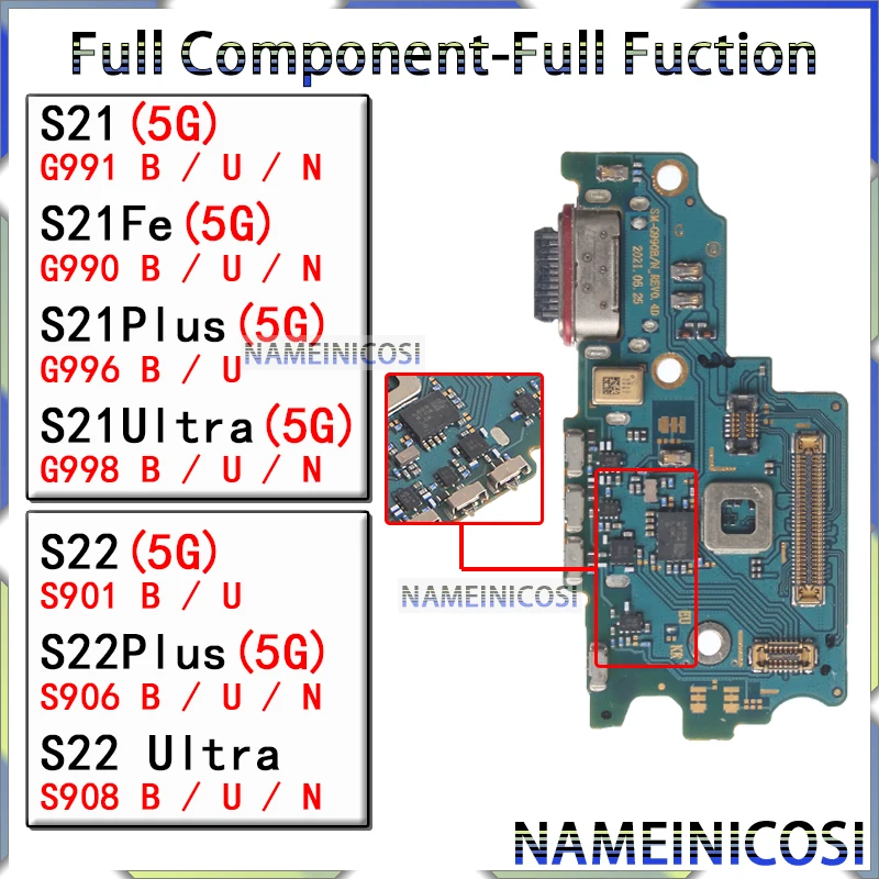 Usb Dock Charger Port for Samsung Galaxy G996 G998 G990 S901 S21 S22 Fe Plus Ultra G991 S906 S908 B U N Charging Board Module