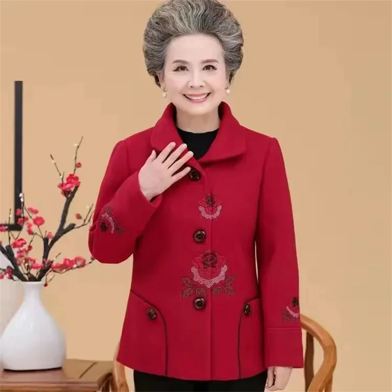 Middelbare Leeftijd Ouderen Vrouwen Wollen Jas Nieuwe Herfst Winter Dikker Moeder Uitloper Elegant Casual Oma Vest Bovenkleding