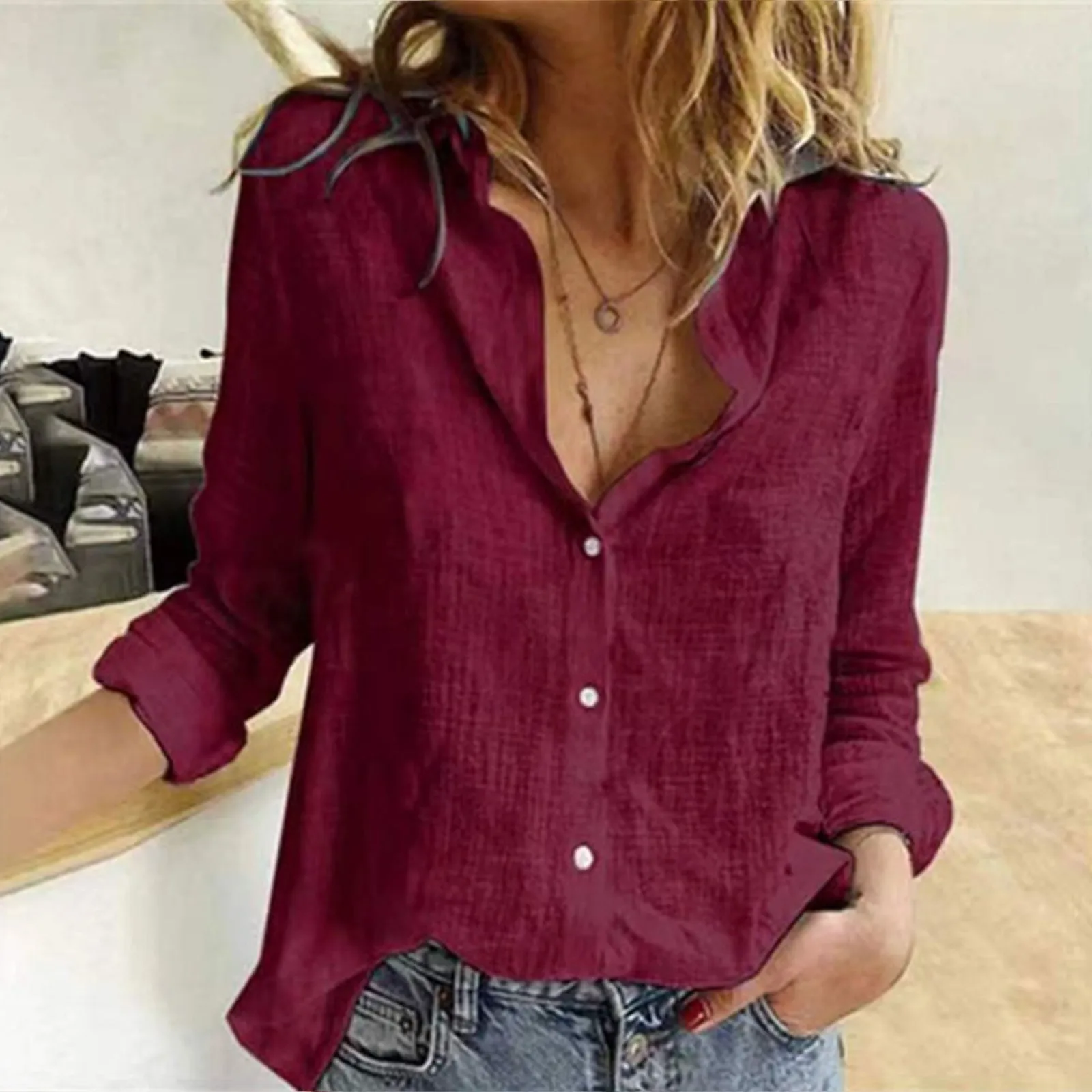 2024 Vintage Cotton Linen Shirt For Women Casual Solid Button Lapel Shirts & Blouses Long Sleeve Loose Tops Tunic Blusas Camisas