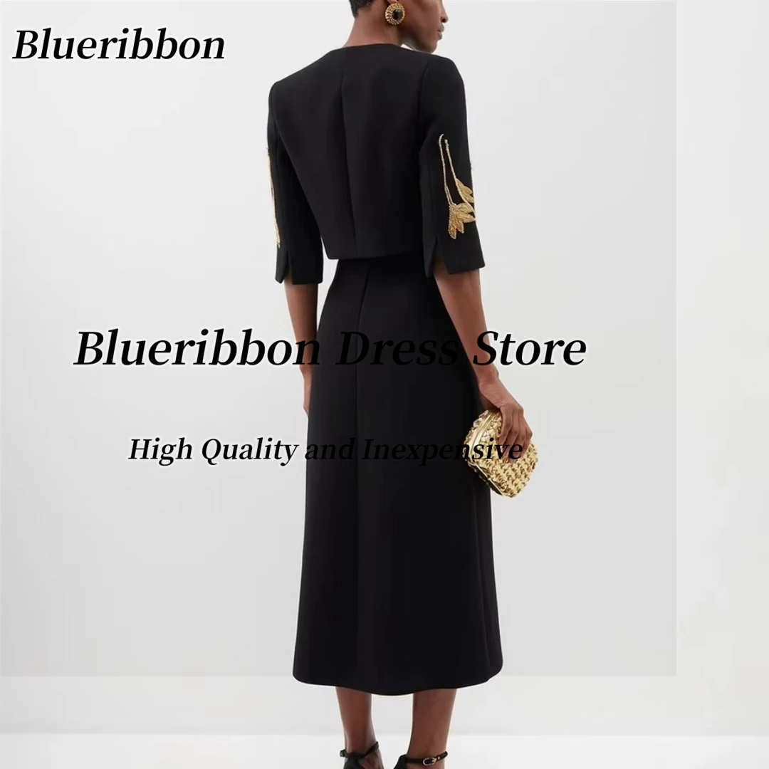Blueribbon Vestidos de baile de duas peças com botões Meia mangas Jaquetas Vestidos de noite Beading فساتuden لات nenans Personalizado