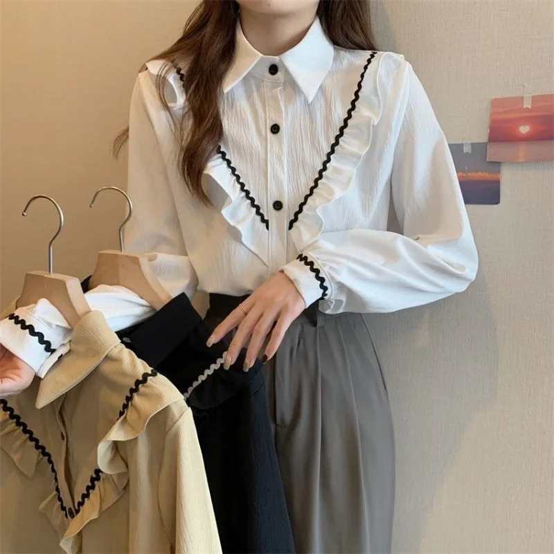 

Niche French Ruffle Women's Spring 2026 New Long Sleeve Chiffon Blouse Shirt Design Sense Top