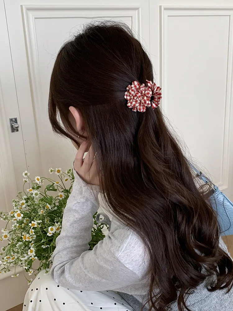 2026 New 3d Gingham Flower Hair Claw Clips For Women Sweet Spring Mini Jaw Clips For Thin Hair Updo Lucky Auspicious 4 Colors
