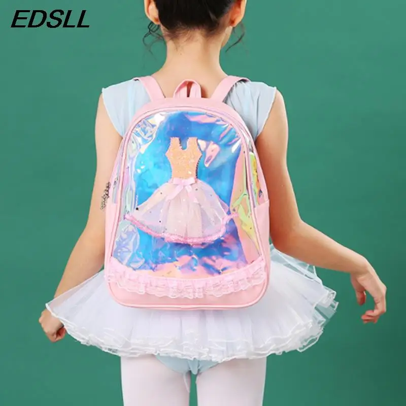 Girls' Sparkling Large Capacity Latin Ballet Dance Backpack Laser Colorful Pattern Dance Bag Children's Sports Storage Backpack