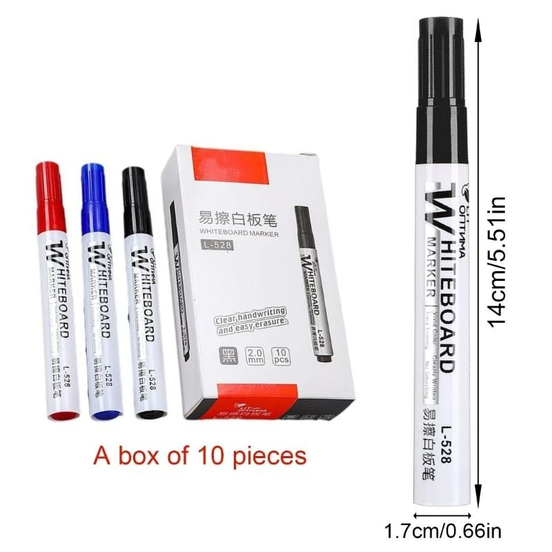 090F 10Pcs Erasable Whiteboard Marker Water Based Inks Quick Drying Whiteboard Marker