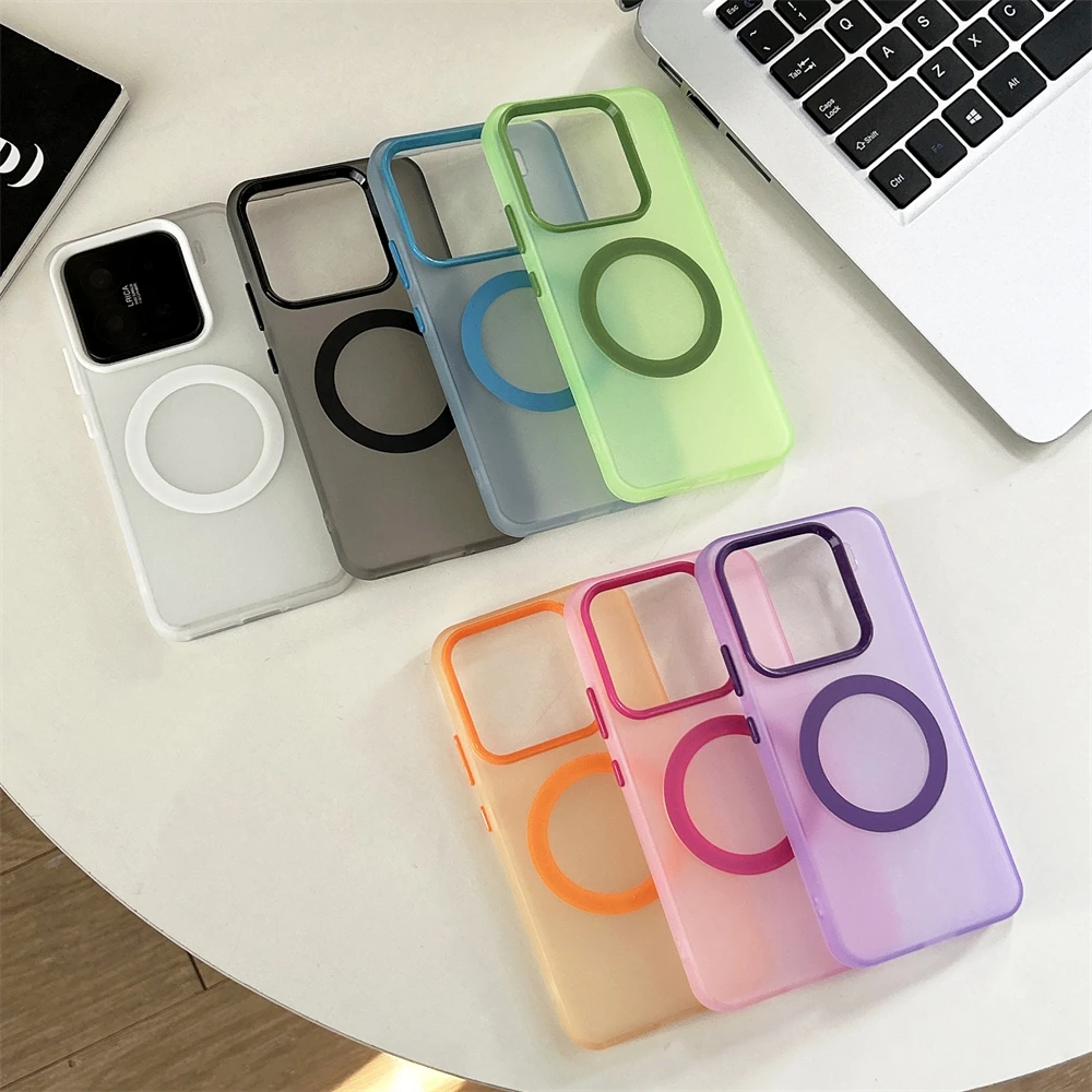 Armor Magnetische Doorschijnende Telefoon Case voor Xiaomi 15 Pro 14 Ultra 14 T 14 Civi 4 Pro voor Magsafe Kleurrijke camera Bumper Cover