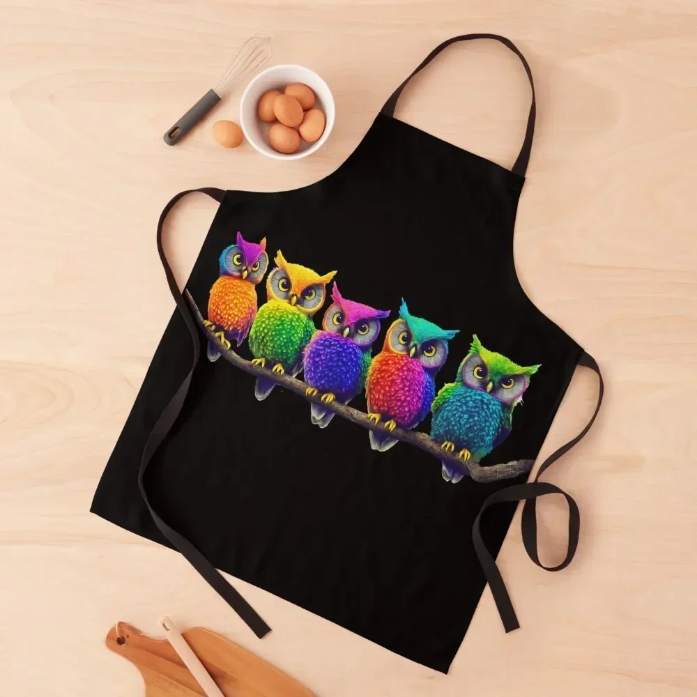 

Rainbow Owls Apron chef for man Things For The Kitchen Apron