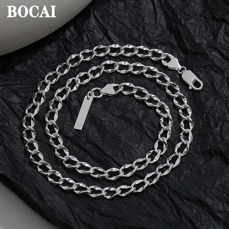 BOCAI Real Italian S925 Silver Jewelry Accessories Lip-shaped 6MM Thick Necklace Men and Women Lovers Collarbone Chain