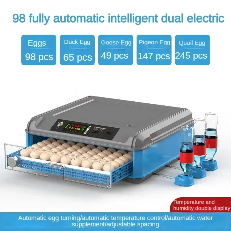 98 Capacity Egg Incubator Fully Automatic Dual Power Hatching Machine Chick Roller Automatic Temperature Humidity Control