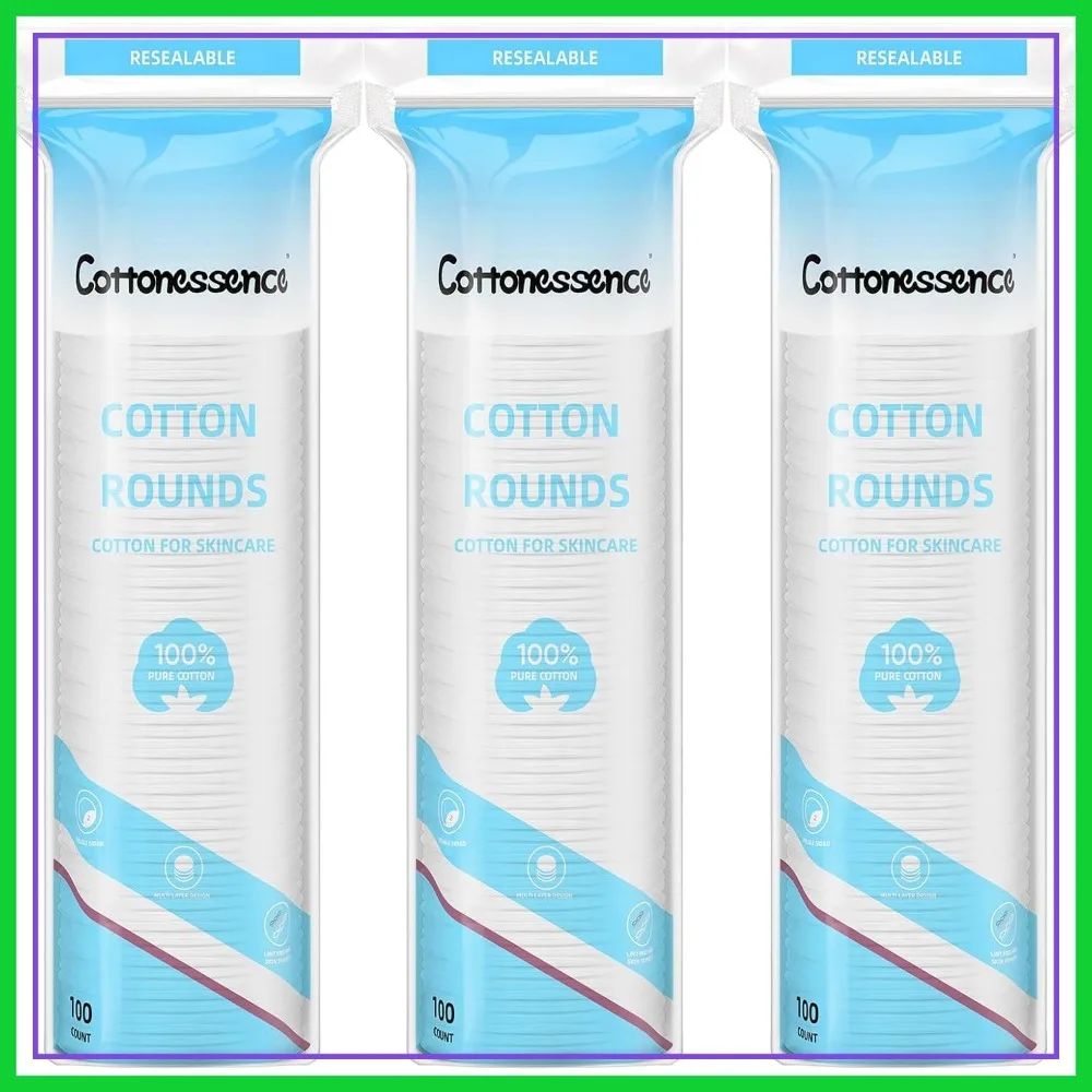 

Cotton Rounds for Facial Cleansing, Nail Polish Removal - 100% Pure Cotton, Hypoallergenic, Lint-Free, 300 Count