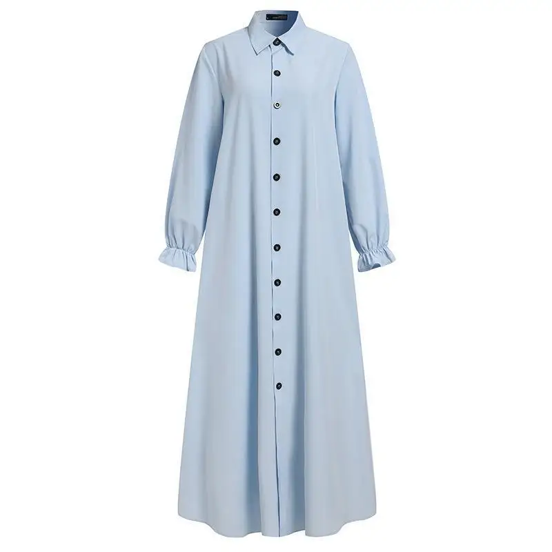 

Free Shipping 2023 Muslim Leisure National Style Retro Women's Cardigan Crew Neck Swing Dress Casual Slim Abaya Fashion