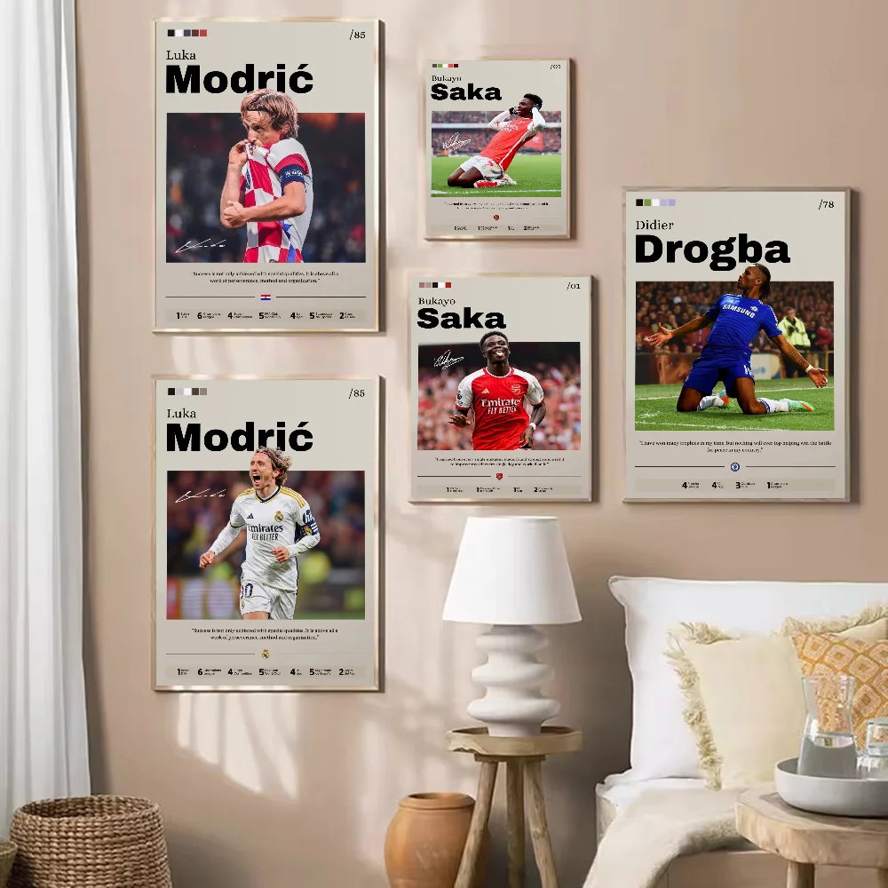 ملصق Modric Saka Drogba ملصق رياضي مطبوع عليه كرة القدم ديكور كرة القدم أسطورة جدار الفن هدية للمروحة