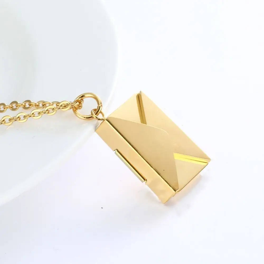 Mode zu öffnende Umschlag Halskette Herz DIY Anhänger Pullover Kette Edelstahl Hals Schmuck Liebhaber Halsband Halskette Mädchen