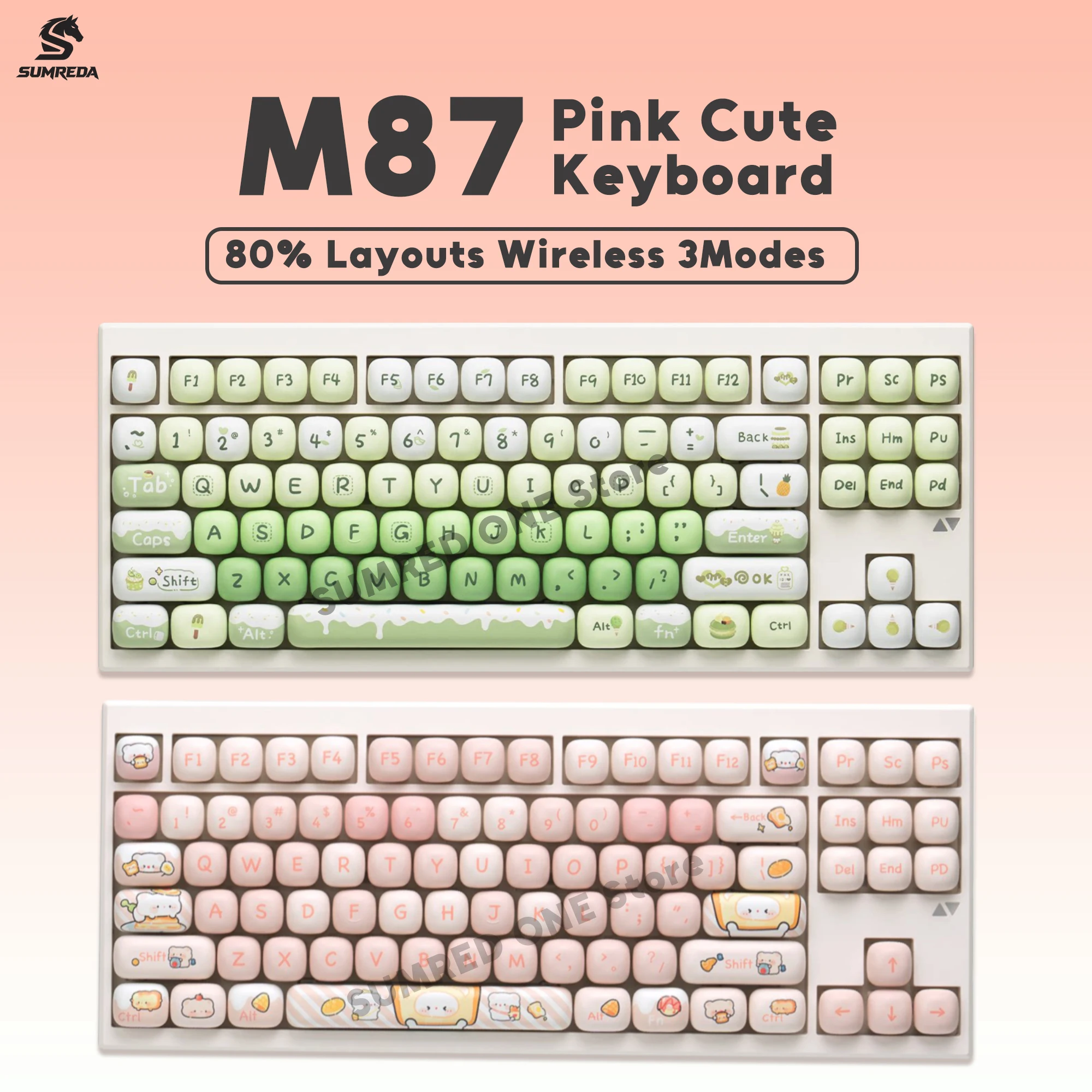 SUMREDA M75 Pink Cute Wireless Mechanical Keyboard Gaming 75% Bluetooth 2.4G Wired RGB Hotswap Gamer RGB Keyboard