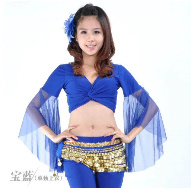 Nữ Múa Bụng Quần Áo Phối Bướm Ren Tay Dài Khăn Choàng Là Quần Áo Dance Hàng Đầu Trang Phục Áo