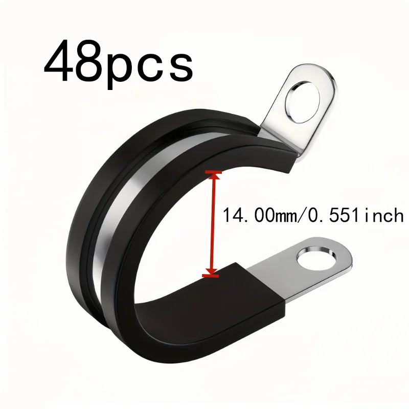 48 pcs M14 Stainless Steel Hose Clips Rust Resistant Anti-Corrosion, designed for Hydraulic Hose Fixing, Stainless Steel Body