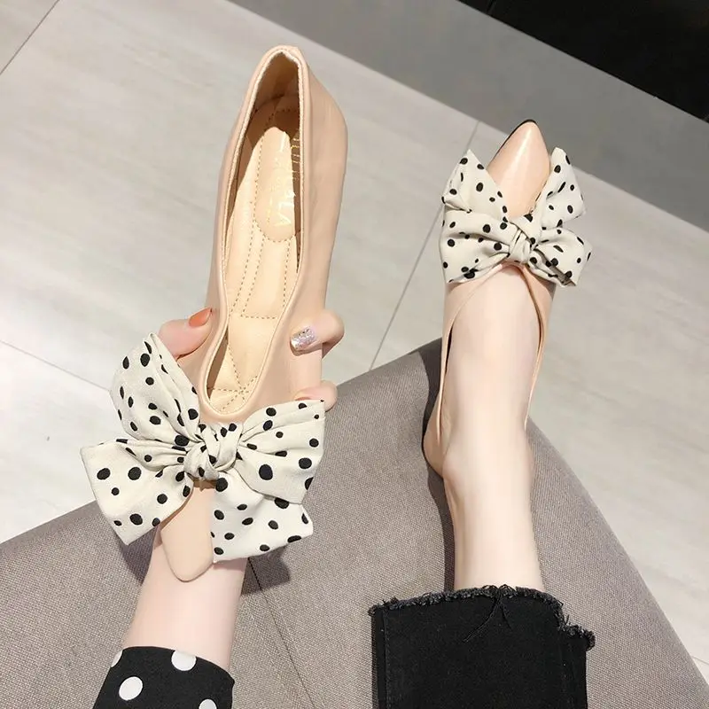 Women Flats with Big Silk Bow Soft Leather Solid Color Pointy Toe Shoes Small Size 31 32 33 34 Girl\'s Shoes Summer Autumn 44 45