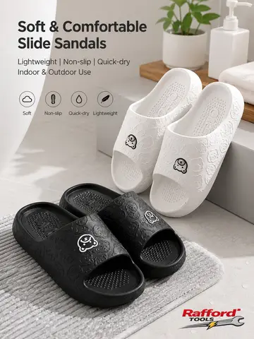 Rafford Bear Print Slides Soft Non-Slip Quick-Dry Unisex Sandals for Home Bathroom Dorm Couples Summer Shoes