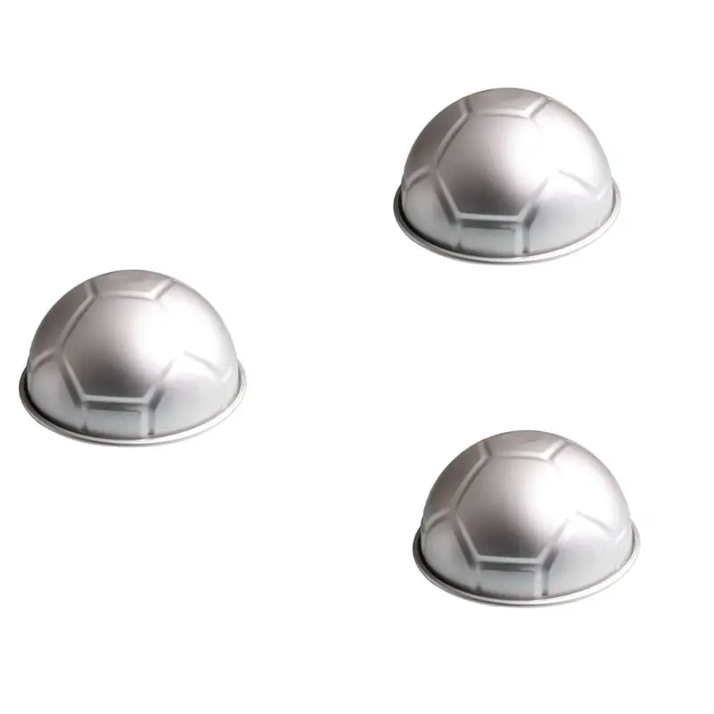 A01F-3 PCS Moule à gâteau en forme de ballon de football 3D demi-rond de 8 pouces en alliage d'aluminium épaissi, moule de cuisson pour anniversaire
