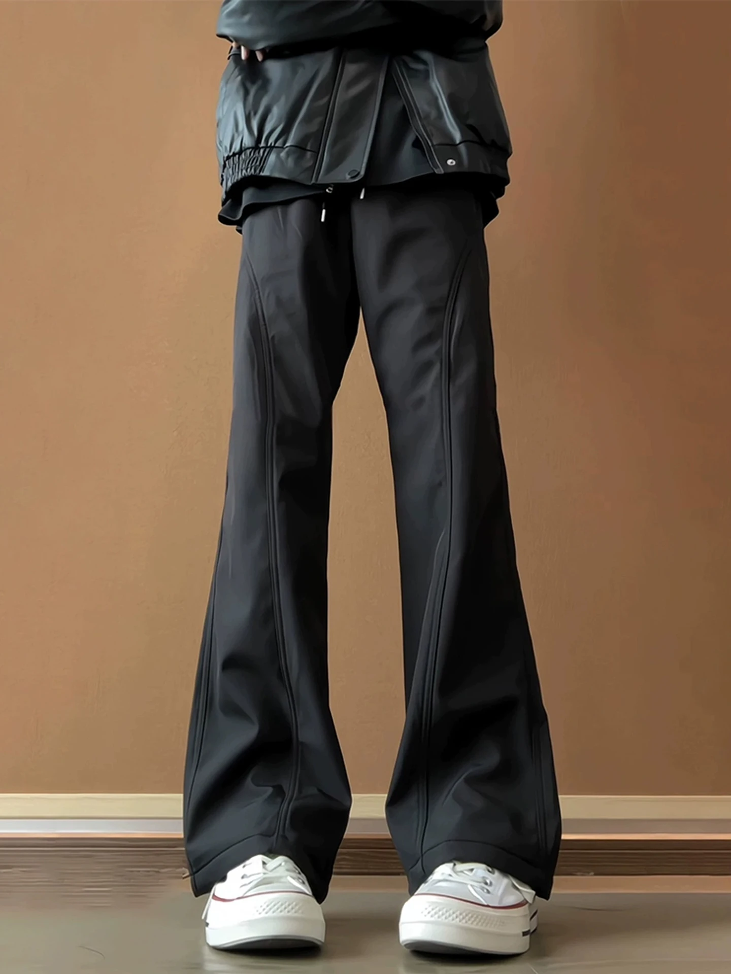 

Bla American Sle Micro Flared Trousers Men's Autumn Winter Fce Lined Cargo Soft ell Waterproof Straight Leg Long Leg...