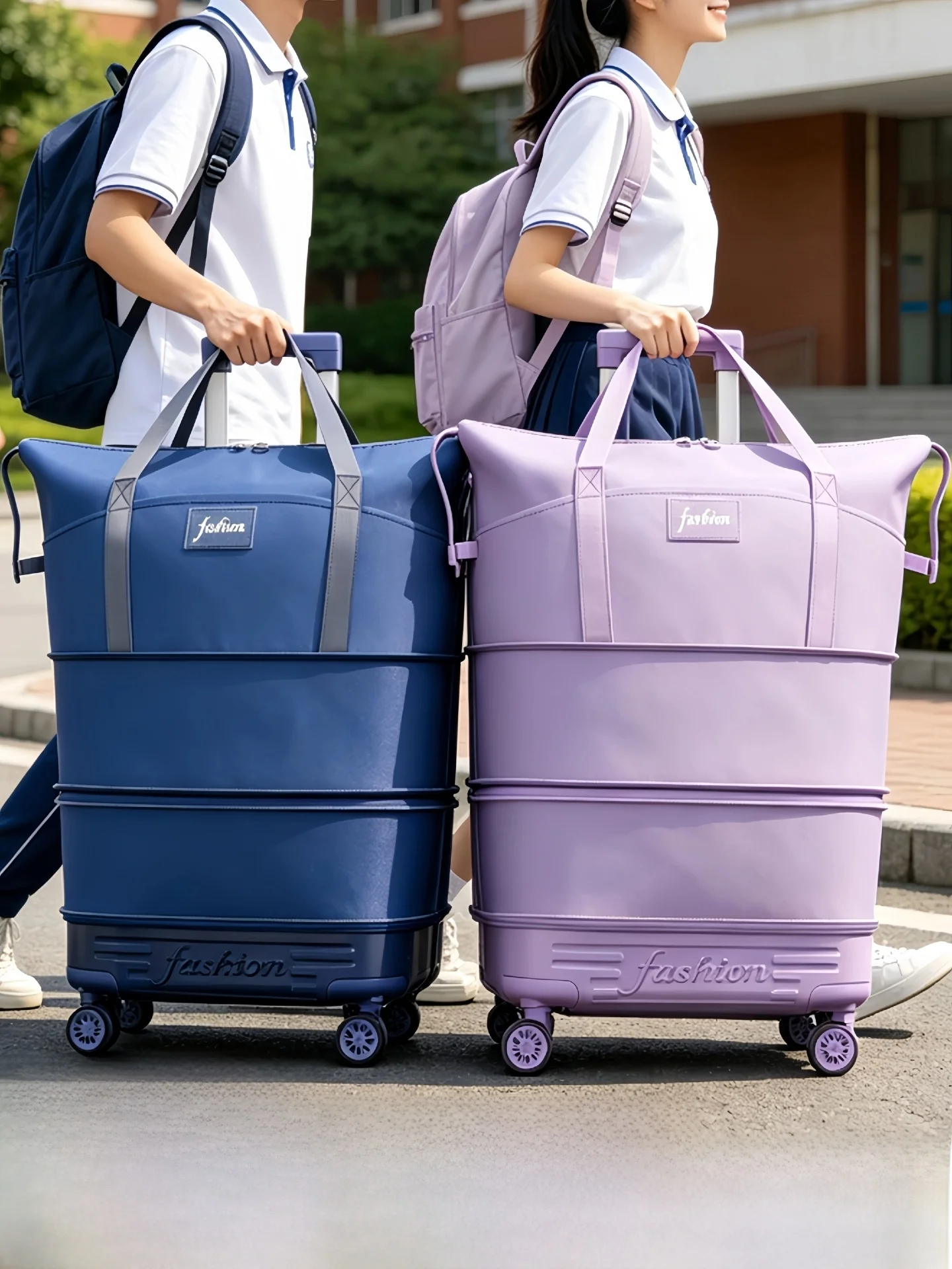 Large Capacity Oxford Cloth Luggage Bag with Wheels Travel Bag Portable Student School Bag Thickened Carry-On Suitcase