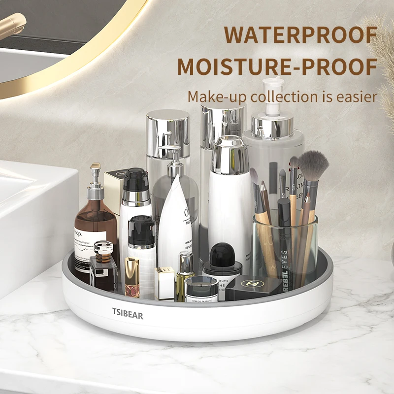 360° Rotating Bathroom Tray Organizer, Large Lazy Susan Makeup and Skincare Storage Tray for Vanity, Perfume, Cosmetics & Toiletries