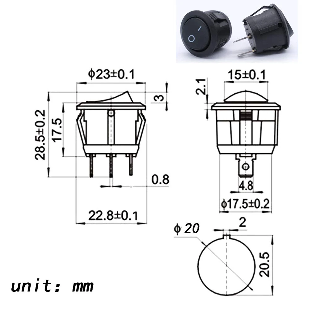 10pcs interruttore a bilanciere rotondo circolare interruttore a levetta cablato SPST interruttore ON-Off autobloccante 2 Pin Snap-in, uso per barca Auto 12V