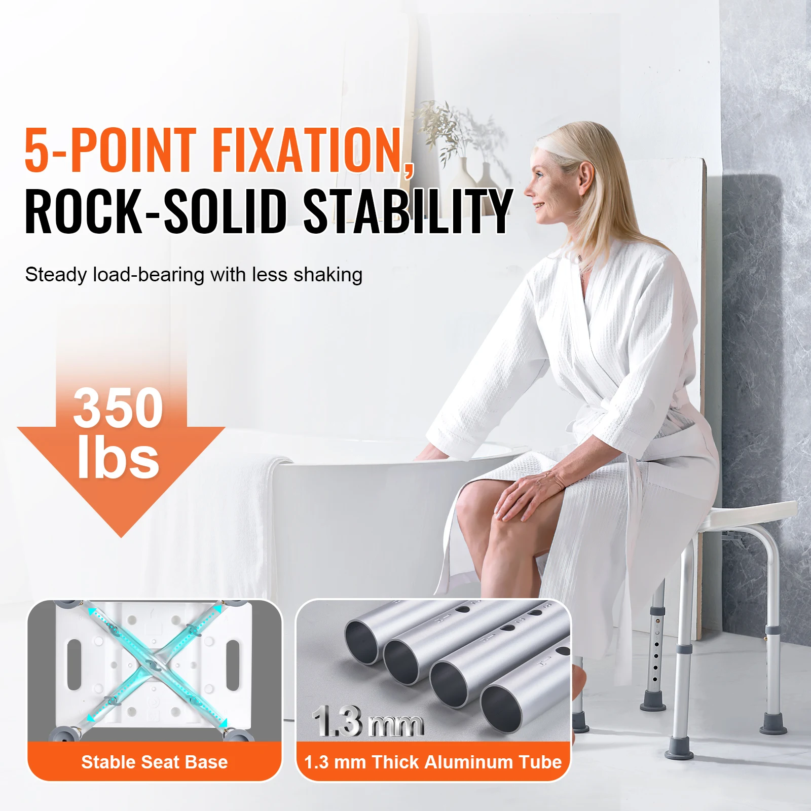 SucceBuy Shower Chair Adjustable Height Shower Stool with Built-in Handles Shower Seat for Inside Shower or Tub 158.8kg Capacity
