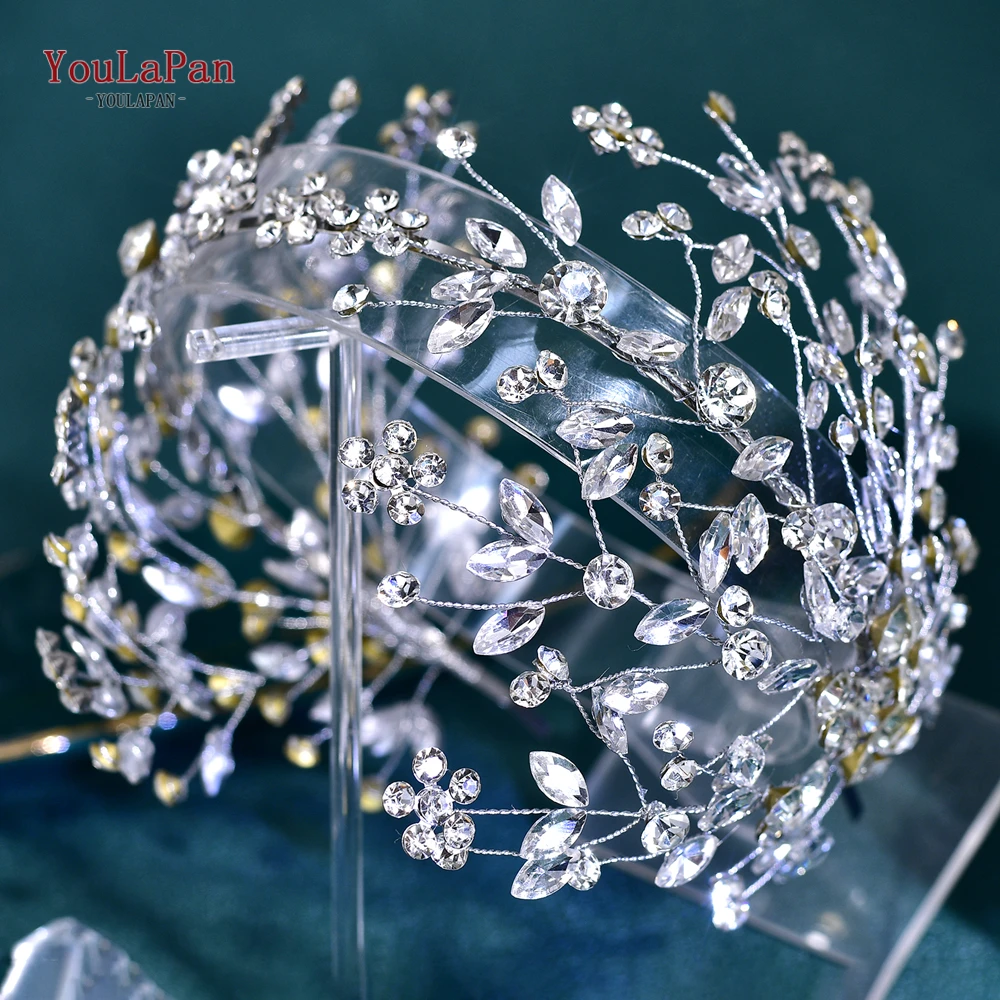 TOPQUEEN, aro para la cabeza de boda de Color plateado, diadema de novia con diamantes de imitación de lujo, accesorios para el cabello hechos a mano, tocados de moda para mujer HP794